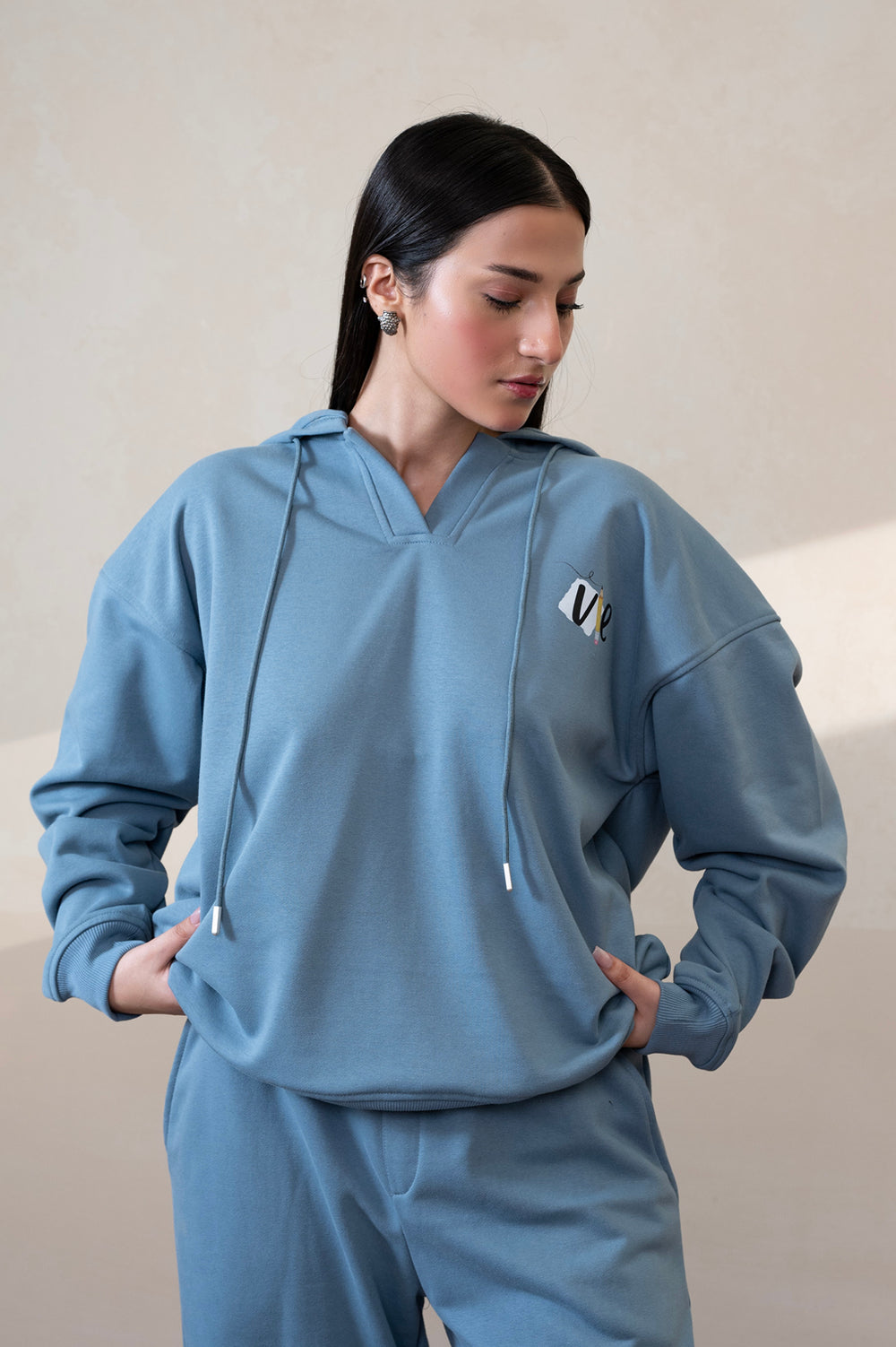 Placket Dusty Blue Hoodie