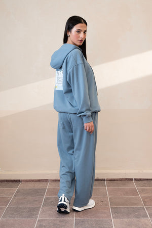 Placket Dusty Blue Hoodie