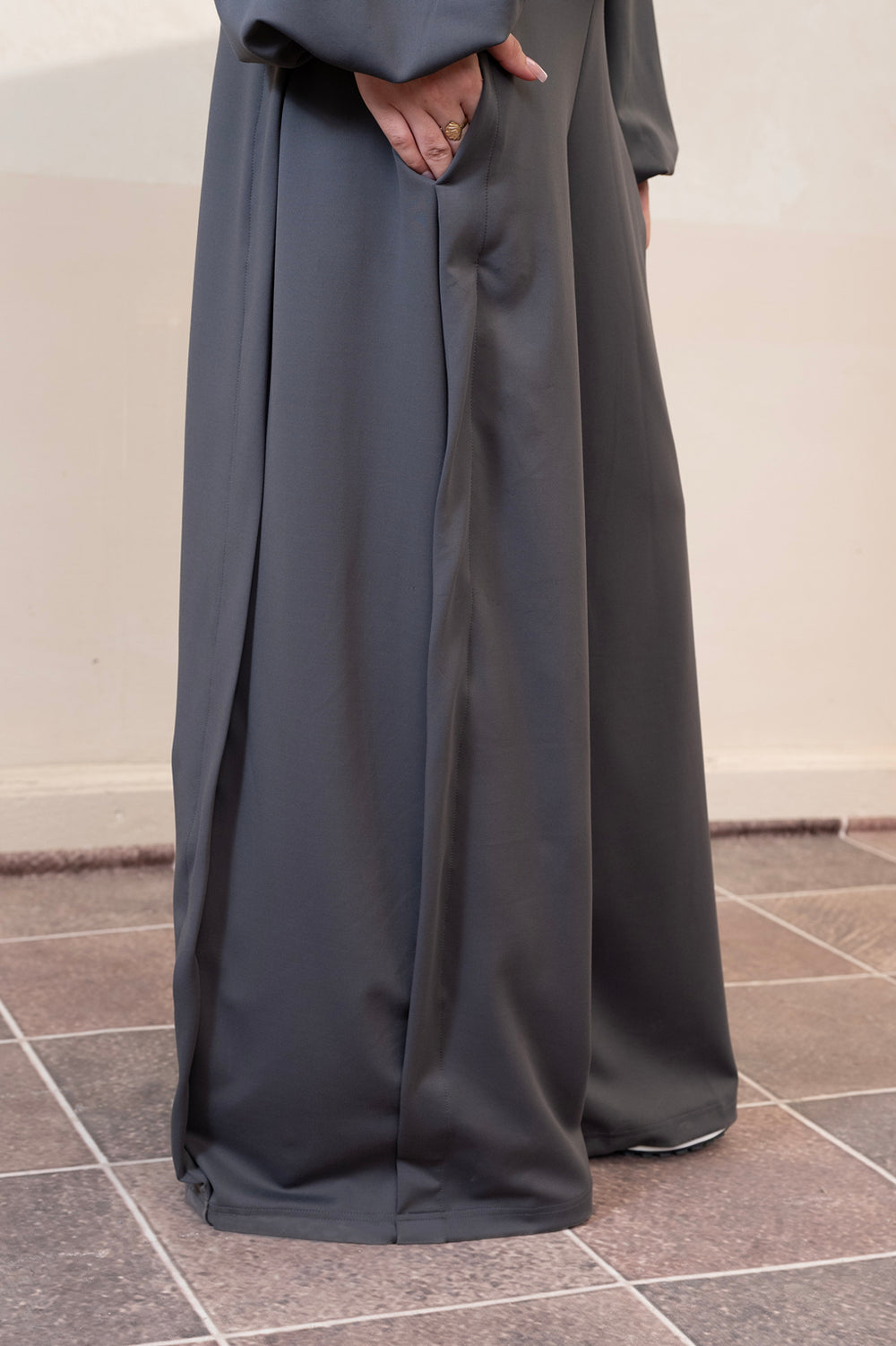 Slitline Wide-Leg Gray Pinstripe Trouser