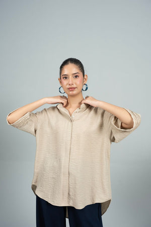 Mode Stand-Collar Beige Shirt