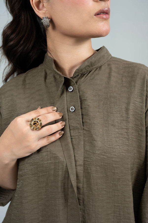 Mode Stand-Collar Olive Shirt