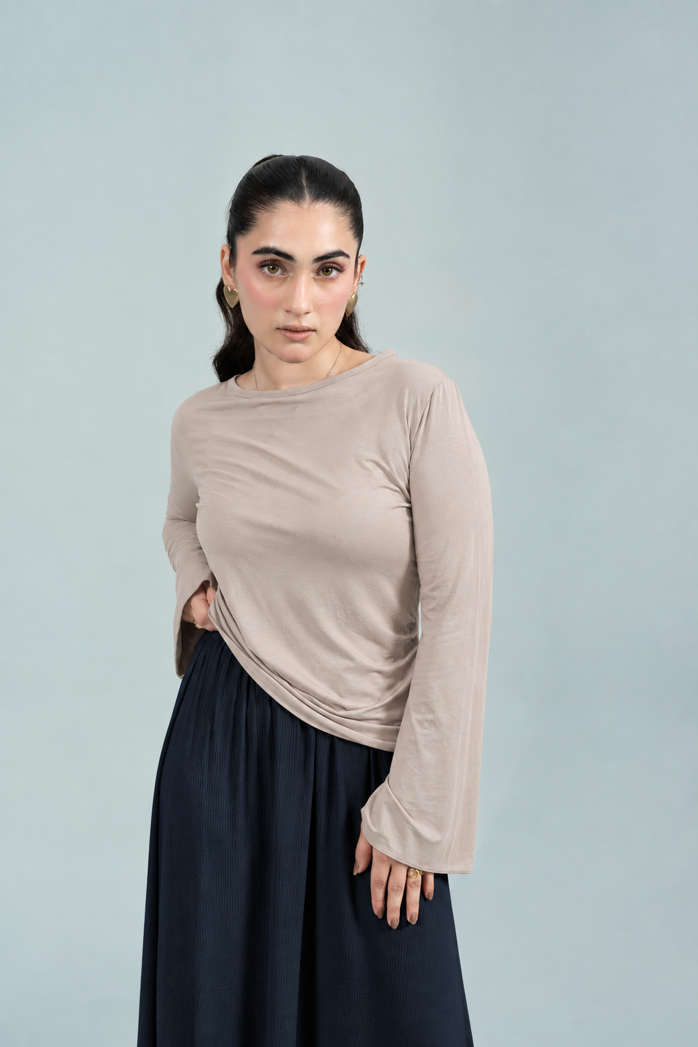 Sera Bell-Sleeve Beige Top