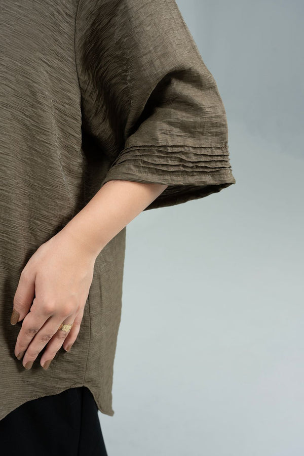 Mode Stand-Collar Olive Shirt