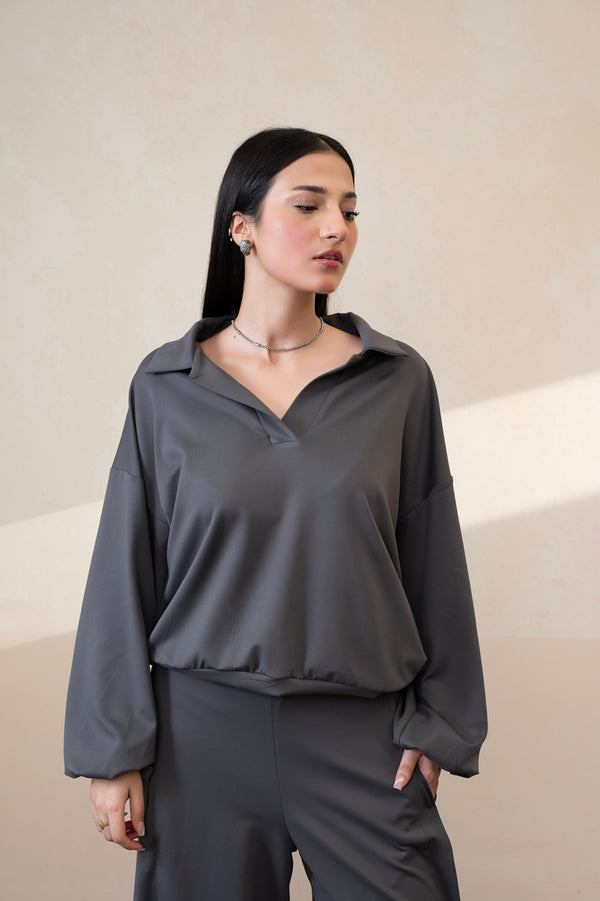 Oversized Intent Gray Pinstripe Top