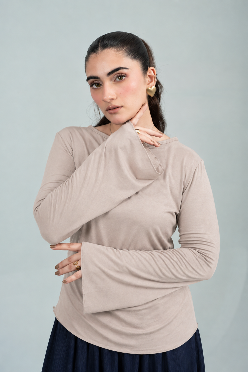 Sera Bell-Sleeve Beige Top