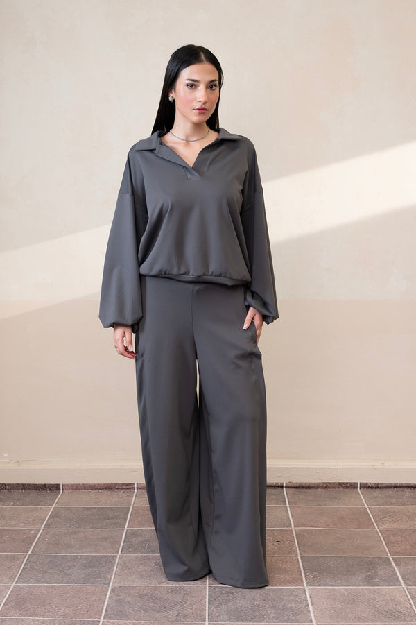 Oversized Intent Gray Pinstripe Top