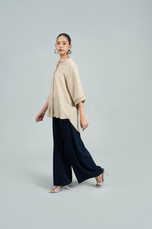 Mode Stand-Collar Beige Shirt