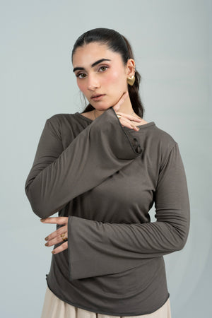 Sera Bell-Sleeve Olive Top