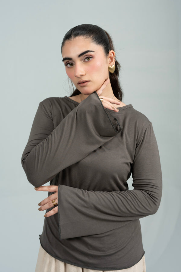 Sera Bell-Sleeve Olive Top