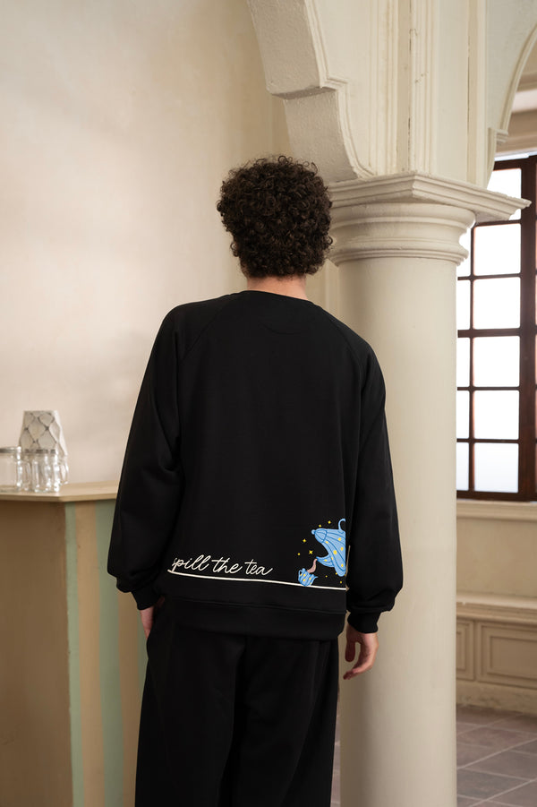 Spill The Tea Jet Black Sweat Shirt