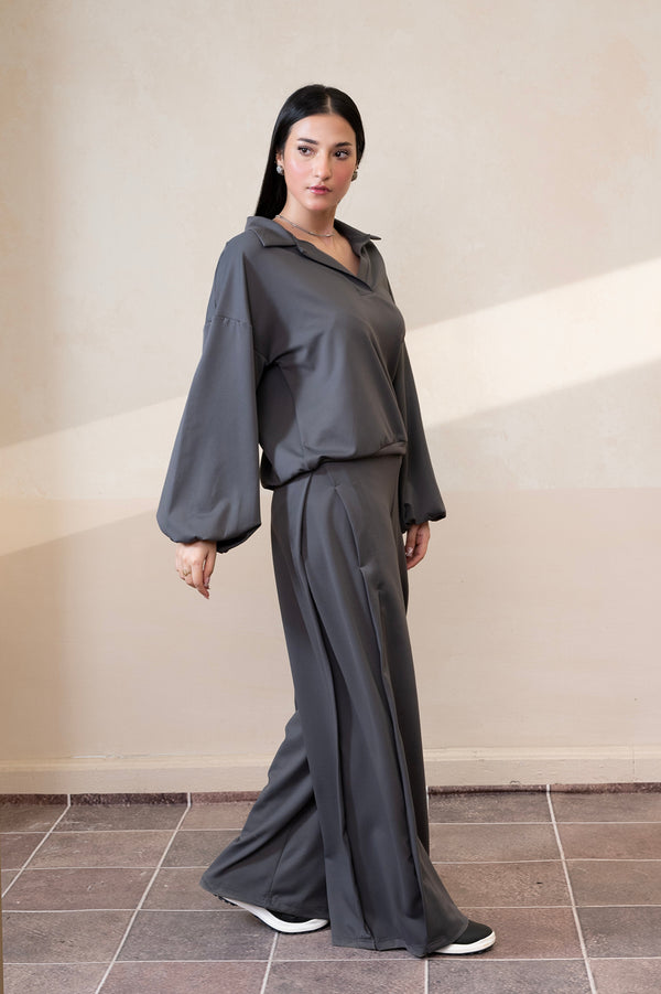 Oversized Intent Gray Pinstripe Top