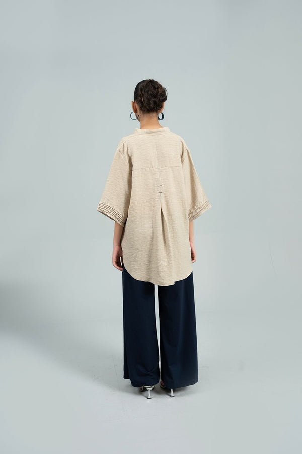 Mode Stand-Collar Beige Shirt