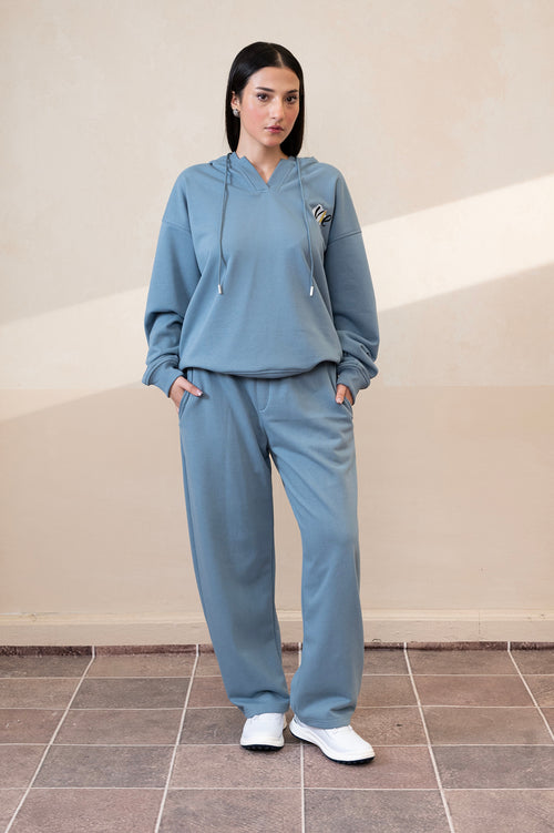 Placket Dusty Blue Hoodie