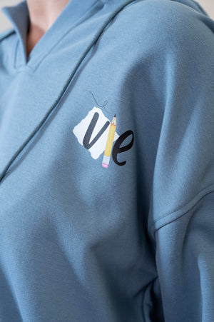 Placket Dusty Blue Hoodie