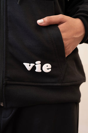 Raglan Jet Black Zip Hoodie