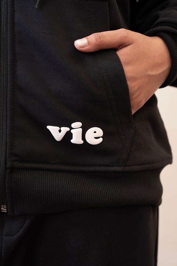 Raglan Jet Black Zip Hoodie