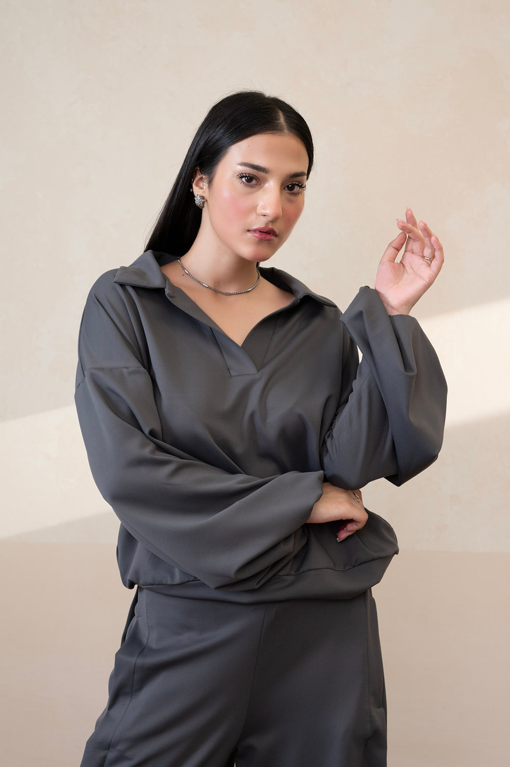 Oversized Intent Gray Pinstripe Top