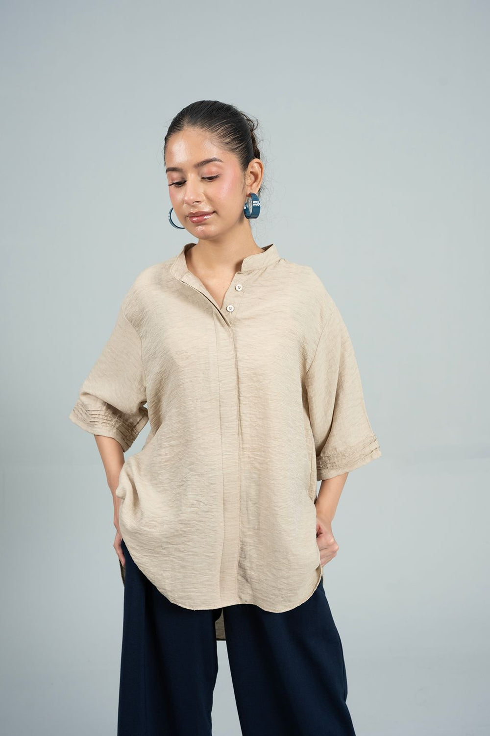 Mode Stand-Collar Beige Shirt
