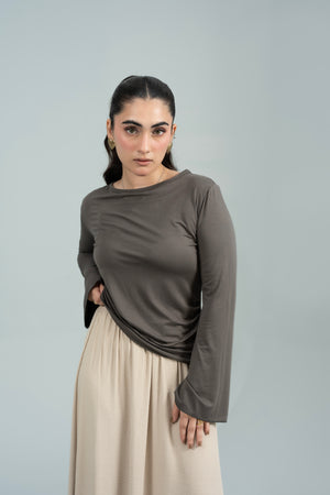 Sera Bell-Sleeve Olive Top