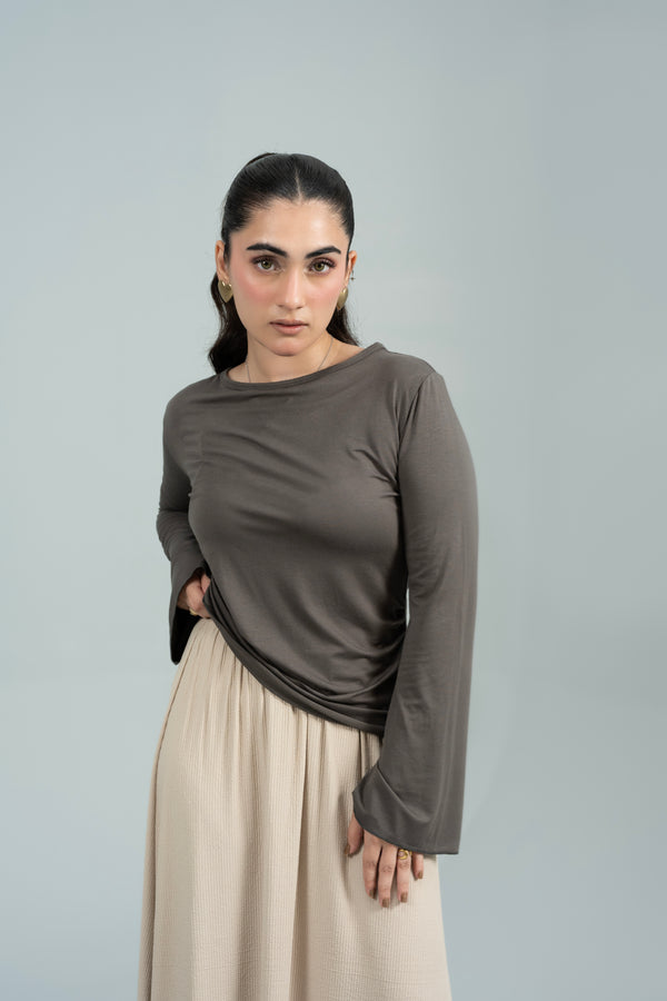 Sera Bell-Sleeve Olive Top