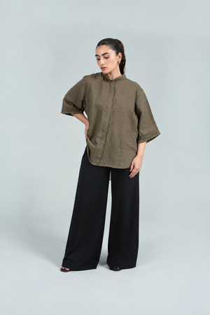 Mode Stand-Collar Olive Shirt